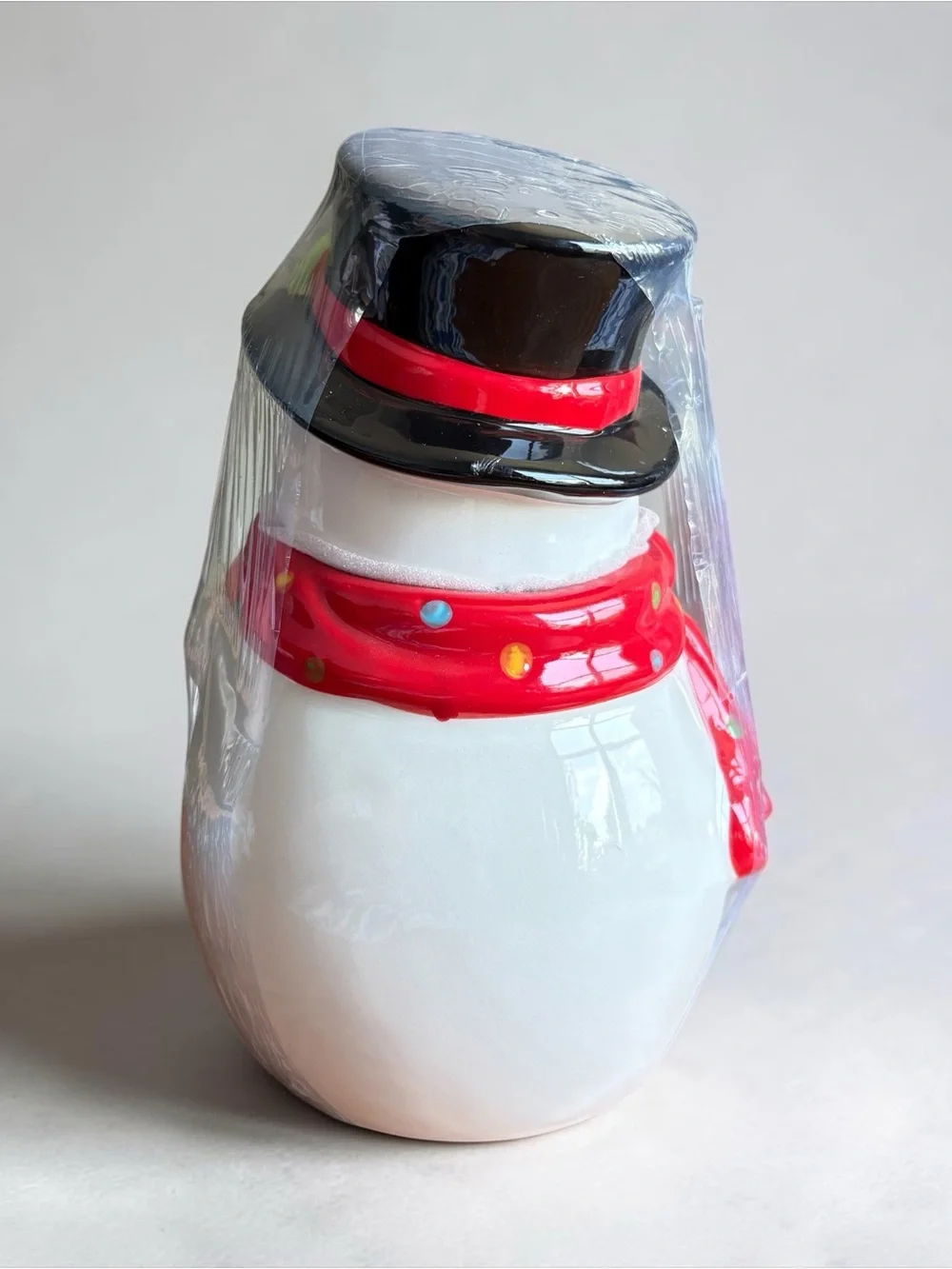 New Sleigh Bell Bistro Snowman Cookie Jar Teddy Bear Christmas Ceramic Holiday